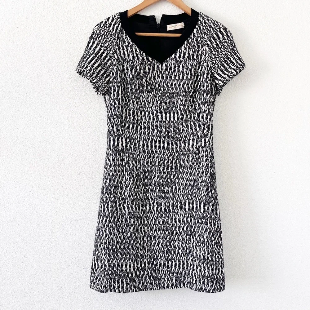 Tory Burch Marbled Tweed Preppy Academia V-Neck Mini Dress